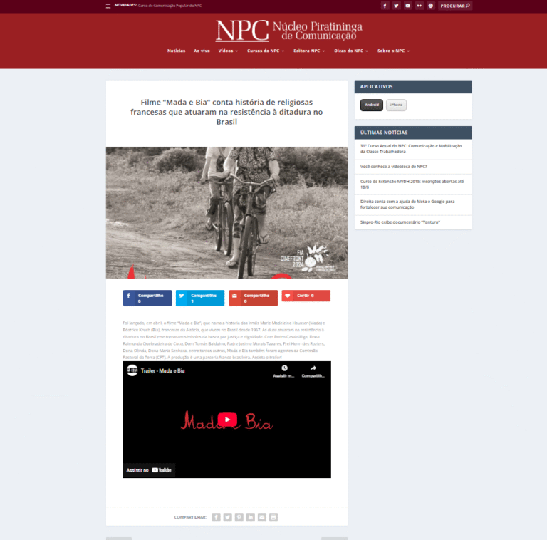 Filme “Mada e Bia” conta história de religiosas francesas que atuaram na resistência à ditadura no Brasil NPC Google Chrome