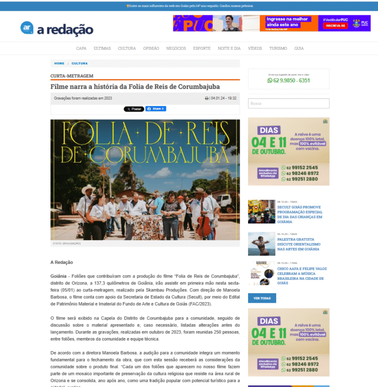 Filme narra a história da Folia de Reis de Corumbajuba @aredacao Google Chrome