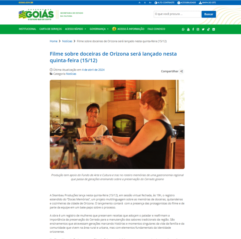Filme sobre doceiras de Orizona será lançado nesta quinta feira ( ) – Secretaria de Estado da Cultura Google Chrome
