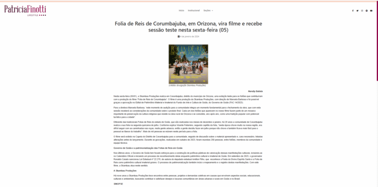 Folia de Reis de Corumbajuba em Orizona vira filme e recebe sessão teste nesta sexta feira () Patricia Finotti Google Chrome