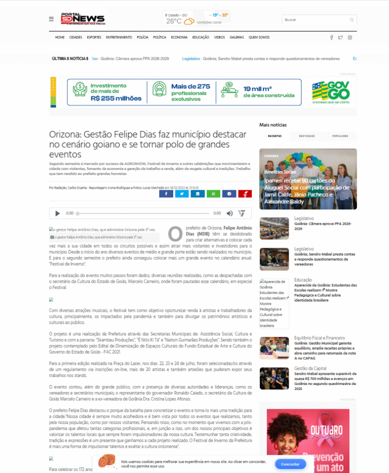 Orizona Gestão Felipe Dias faz município destacar no cenário goiano e se tornar polo de grandes eventos Portal Serra Dourada News Google Chrome